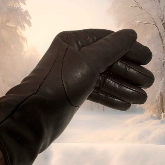 ETIENNE AIGNER Brown Leather Gloves Lined With 100% Cashmere Size Medium - Picture 5 of 9